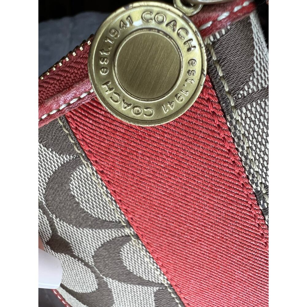 Vintage COACH Heritage Signature Stripe Wallet Red Multi-Color Legacy Lining - Picture 9 of 13